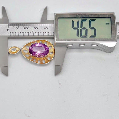 Contemporary Cocktail. Necklace in Amethyst in Oval Shape in Silver 925