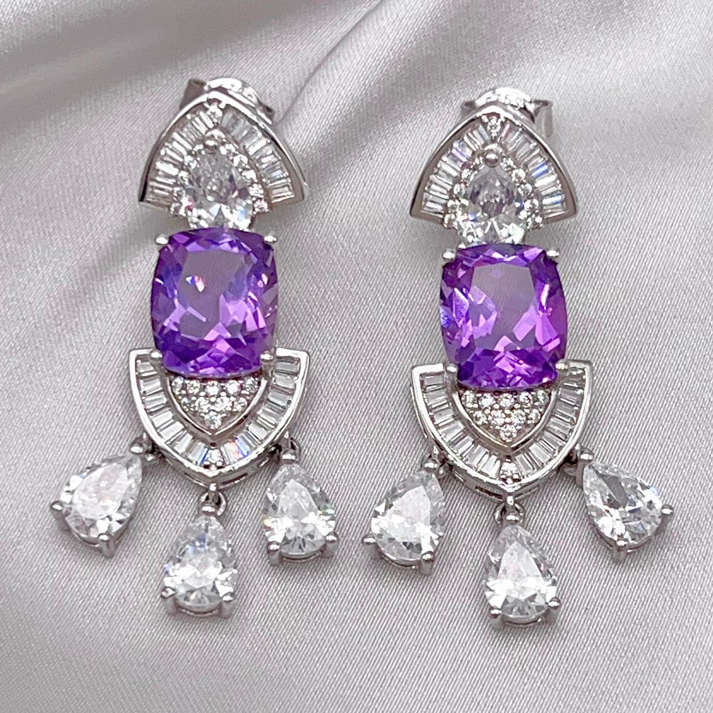 Contemporary Cocktail Earrings of Amethyst in Silver 925