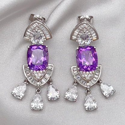 Contemporary Cocktail Earrings of Amethyst in Silver 925