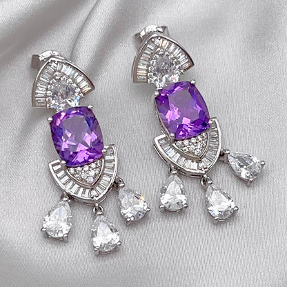 Contemporary Cocktail Earrings of Amethyst in Silver 925