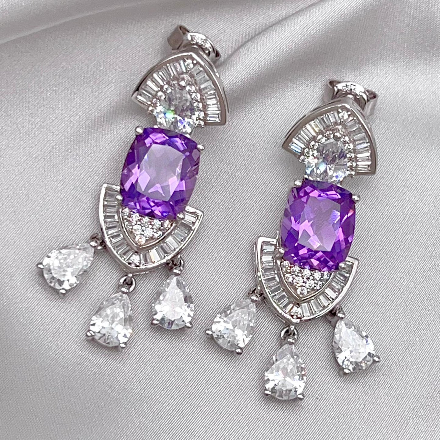 Contemporary Cocktail Earrings of Amethyst in Silver 925