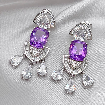 Contemporary Cocktail Earrings of Amethyst in Silver 925
