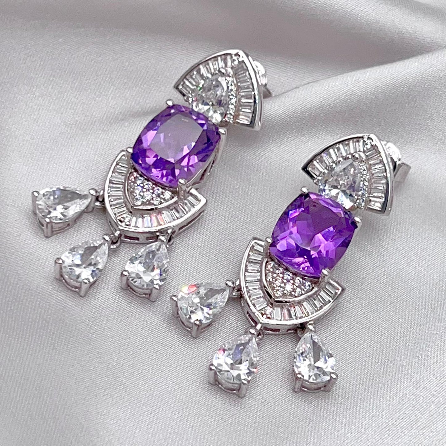 Contemporary Cocktail Earrings of Amethyst in Silver 925
