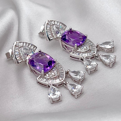 Contemporary Cocktail Earrings of Amethyst in Silver 925