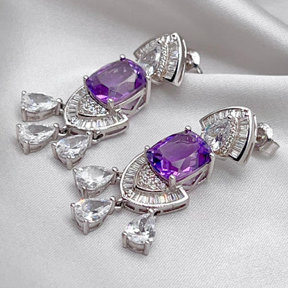 Contemporary Cocktail Earrings of Amethyst in Silver 925