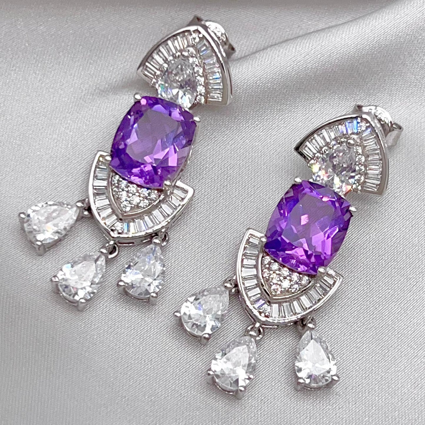 Contemporary Cocktail Earrings of Amethyst in Silver 925