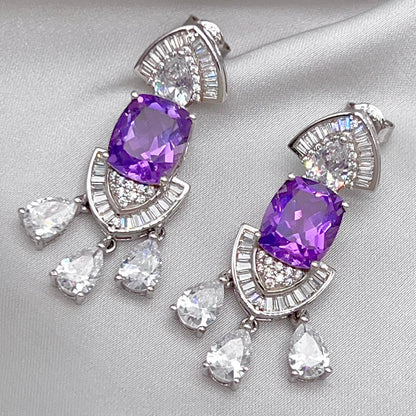 Contemporary Cocktail Earrings of Amethyst in Silver 925