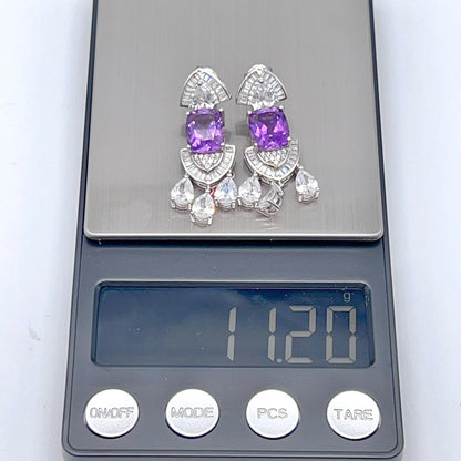 Contemporary Cocktail Earrings of Amethyst in Silver 925