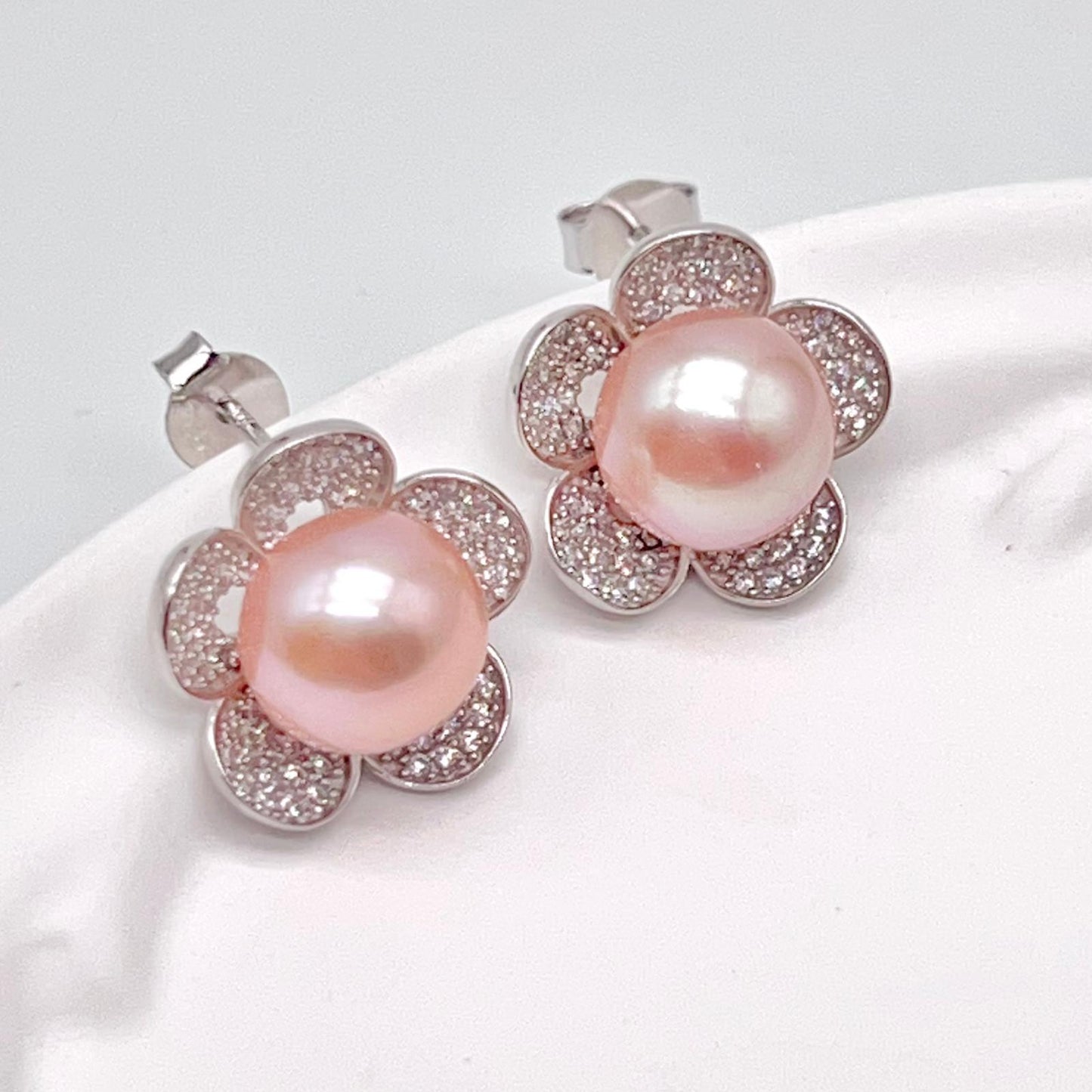 Modern Collection. Earring and Necklace of Pearl set in Silver 925. Azalea Set | Orange