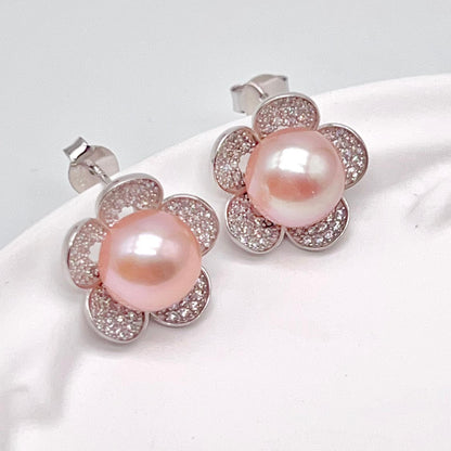 Modern Collection. Earring and Necklace of Pearl set in Silver 925. Azalea Set | Orange