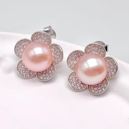 Modern Collection. Earring and Necklace of Pearl set in Silver 925. Azalea Set | Orange