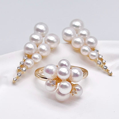 Antique Impression. Multi-pearl Ring & Earrings in Silver 925. Shooting Stars and Edelweiss