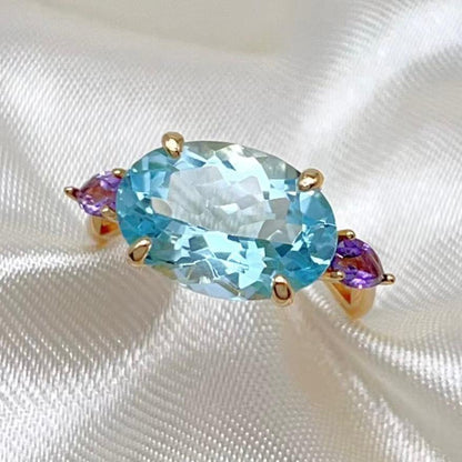 Blue Topaz & Amethyst Trilogy Ring