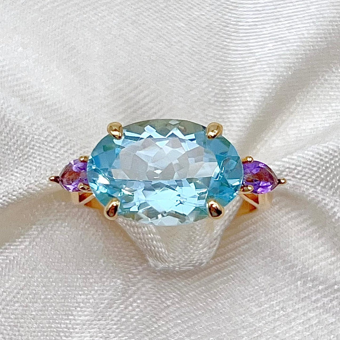 Blue Topaz & Amethyst Trilogy Ring