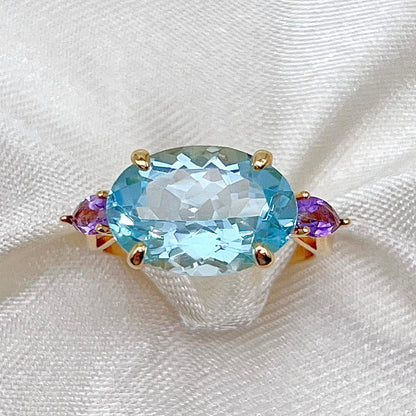 Blue Topaz & Amethyst Trilogy Ring