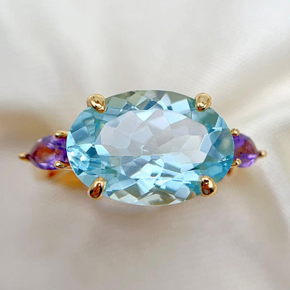 Blue Topaz & Amethyst Trilogy Ring
