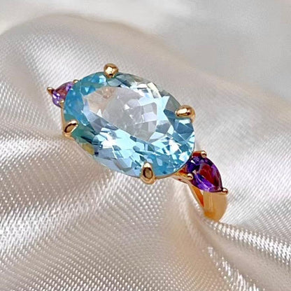 Blue Topaz & Amethyst Trilogy Ring