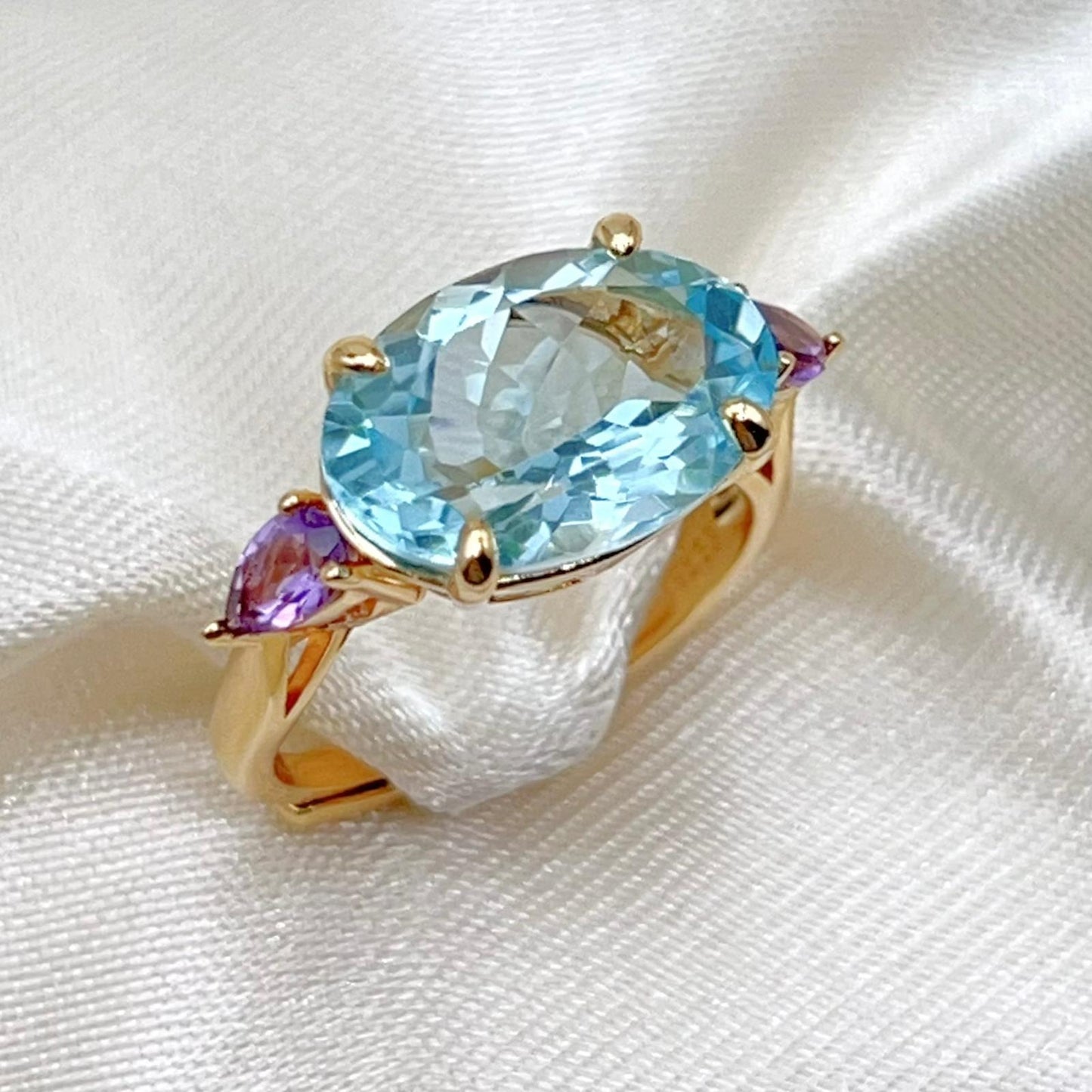 Blue Topaz & Amethyst Trilogy Ring