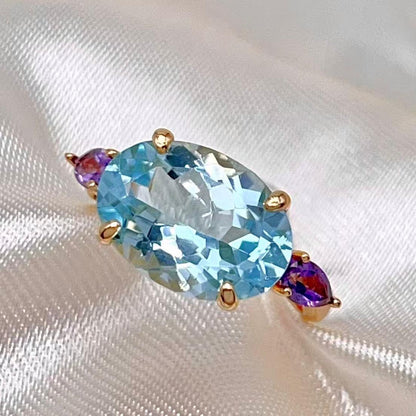 Blue Topaz & Amethyst Trilogy Ring