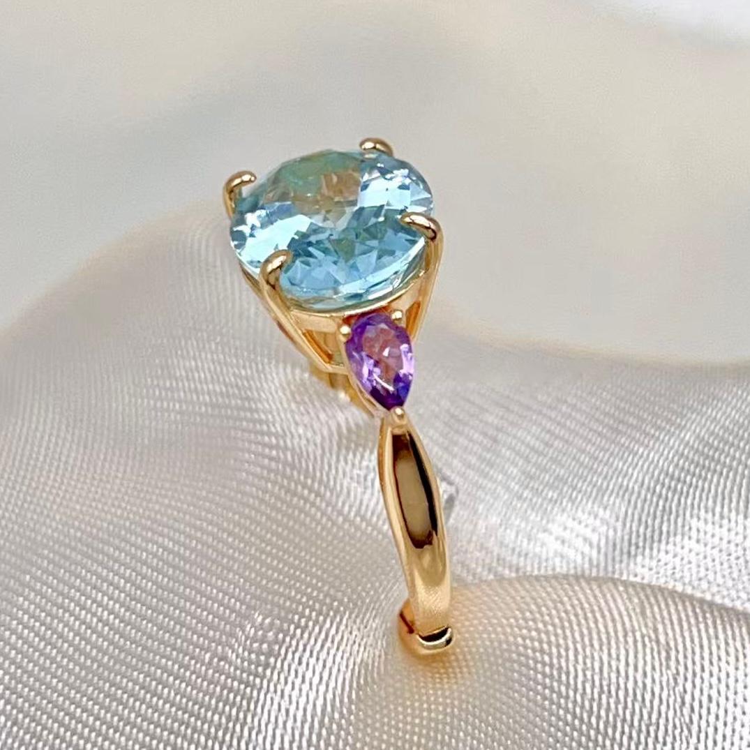 Blue Topaz & Amethyst Trilogy Ring