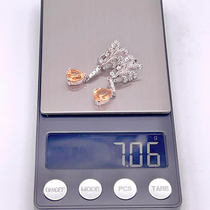 Citrine Pear Drop Leaf Vine Earrings Silver 925