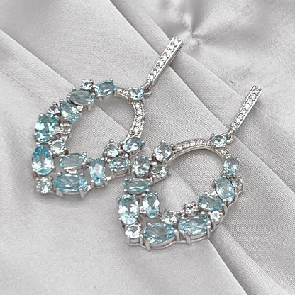 Blue Topaz Oval Cluster Drop Earrings Silver 925
