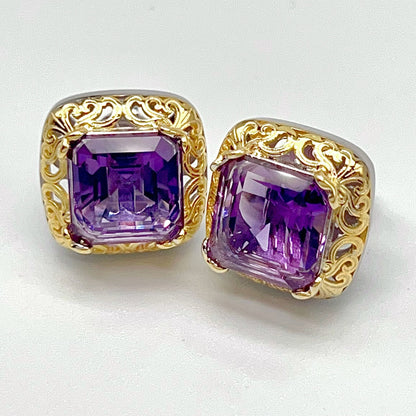 Contemporary Cocktail . Amethyst Earring in Silver 925. Art Deco Inspired