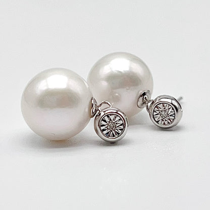 Classic. Edison Pearl Earring Stud With Diamond . Bubble Pop