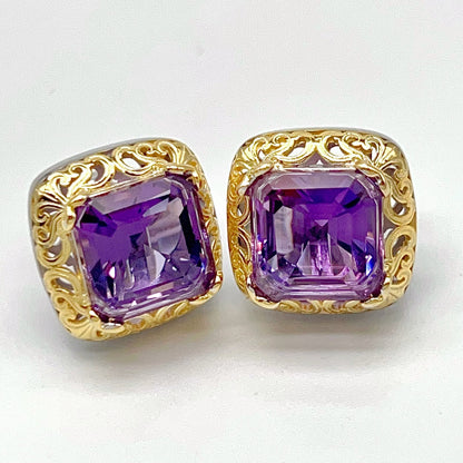Contemporary Cocktail . Amethyst Earring in Silver 925. Art Deco Inspired