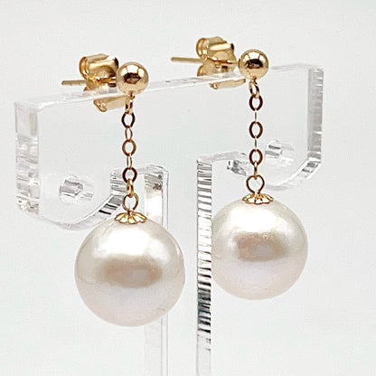 Swing Swing . Edison Pearl Earring Stud in 18K with Chain. White . Top Quality