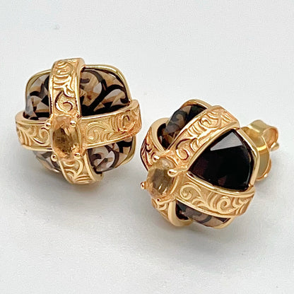 Retro Wind . Smoky quartz earring Stud in Silver 925