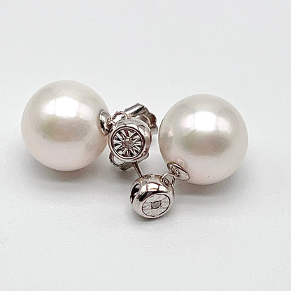 Classic. Edison Pearl Earring Stud With Diamond . Bubble Pop