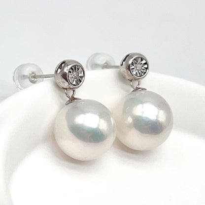 Classic. Edison Pearl Earring Stud With Diamond . Bubble Pop