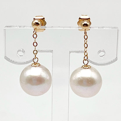 Swing Swing . Edison Pearl Earring Stud in 18K with Chain. White . Top Quality