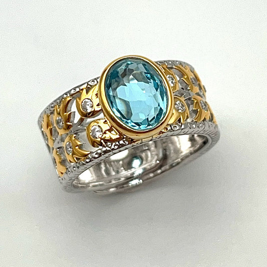 Contemporary Cocktail. Ring of Topaz in Silver 925. Detailed Sculpture