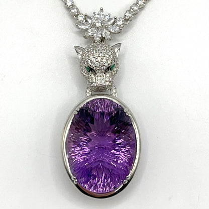 Contemporary Cocktail. Amethyst Pendant with Detachable Necklace in silver 925 . Panther