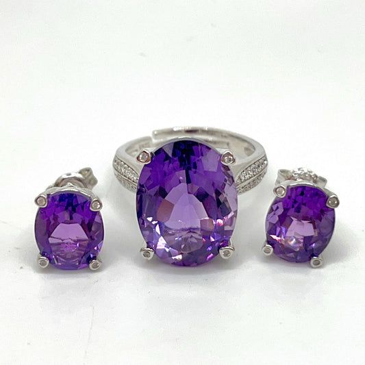 Amethyst earring and ring set in silver 925