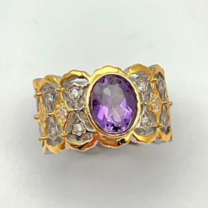 Contemporary Cocktail . Ring of Amethyst in Silver 925 . Tulle Inspiration