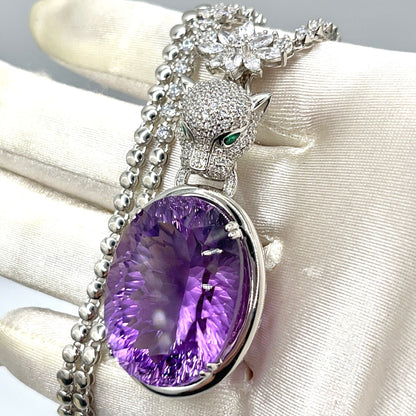 Contemporary Cocktail. Amethyst Pendant with Detachable Necklace in silver 925 . Panther