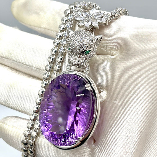 Panther Amethyst Pendant with Detachable Necklace in silver 925
