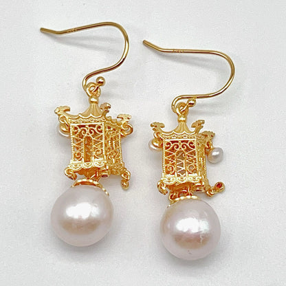 Oriental Ancient Temple Shape 3 Dimensional Silver 925 Earring