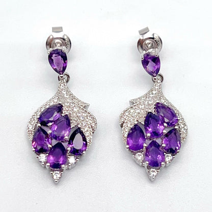 Contemporary Cocktail . Earring in Silver 925 with Amethyst Leaf