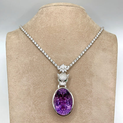 Contemporary Cocktail. Amethyst Pendant with Detachable Necklace in silver 925 . Panther