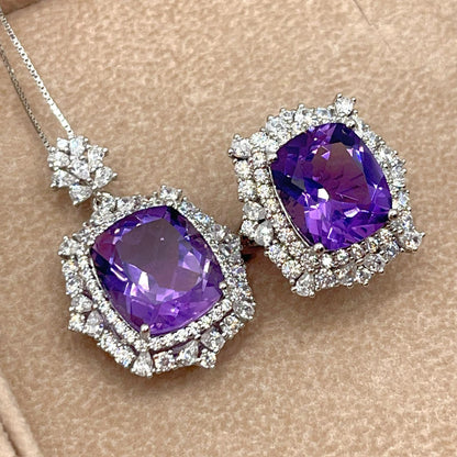 Pendant and ring in silver with amethyst