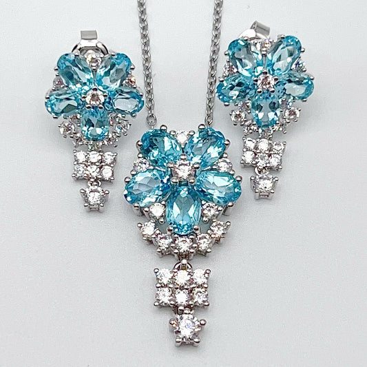 Contemporary Cocktail. Earrings & Pendant of Topaz and Citrine in Silver 925 . Azalea