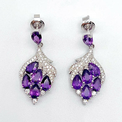Contemporary Cocktail . Earring in Silver 925 with Amethyst Leaf