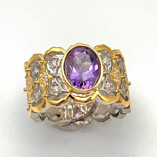 Contemporary Cocktail . Ring of Amethyst in Silver 925 . Tulle Inspiration