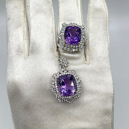 Pendant and ring in silver with amethyst