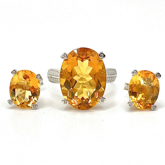 Citrine Earing and Ring in silver 925