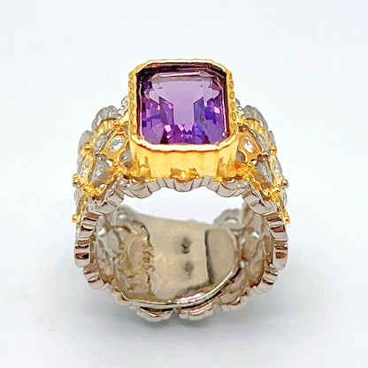 Contemporary Cocktail.Ring of Amethyst in Silver 925 . Tulle Inspired Wide